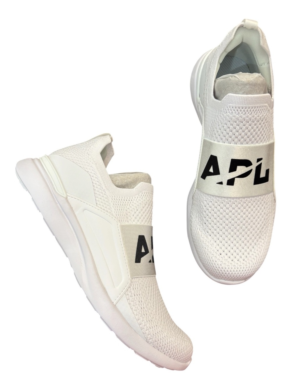 APL TechLoom Bliss Slip On Running Sneakers Triple White Black Size 7 NIB